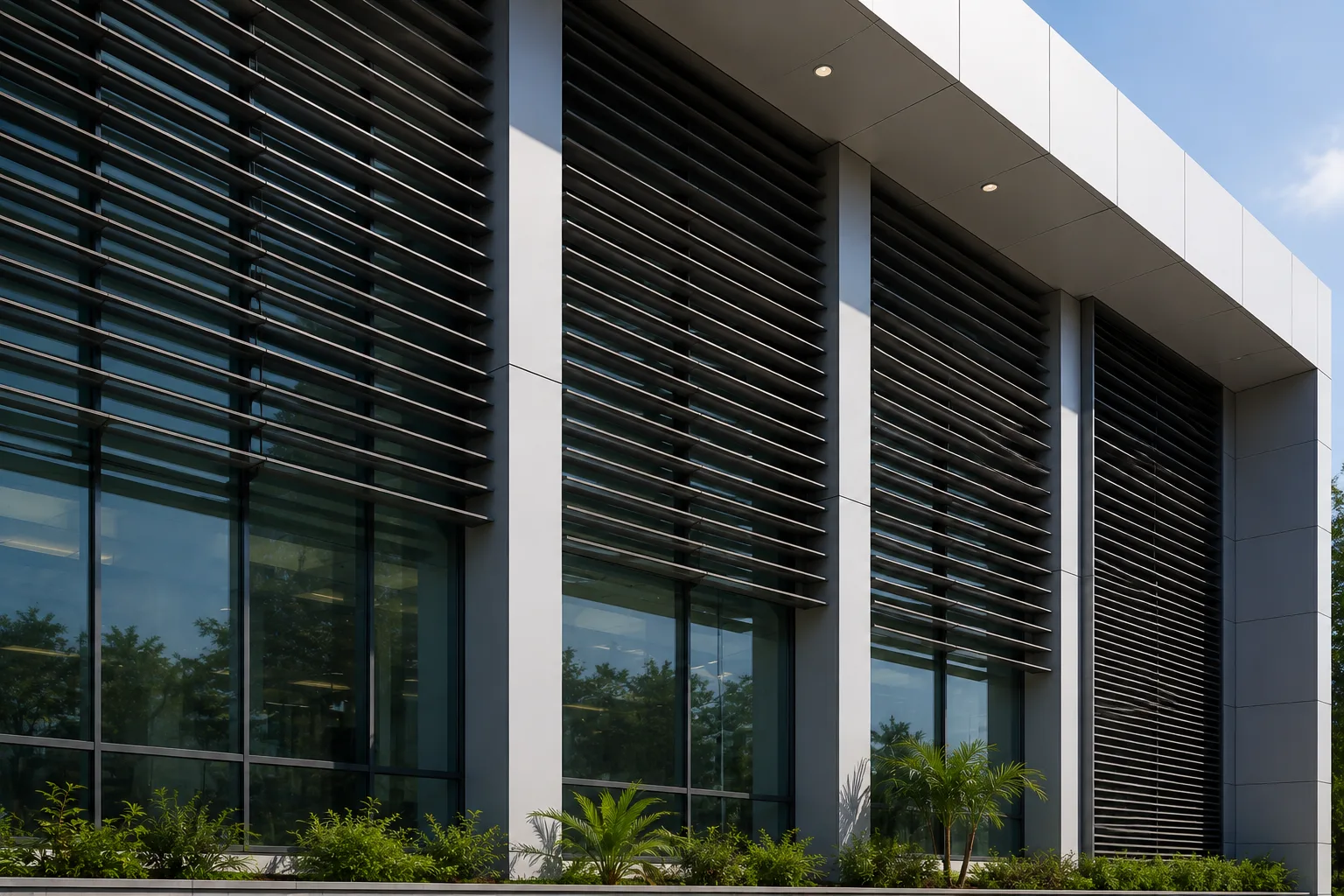 Modern office building with sunshades